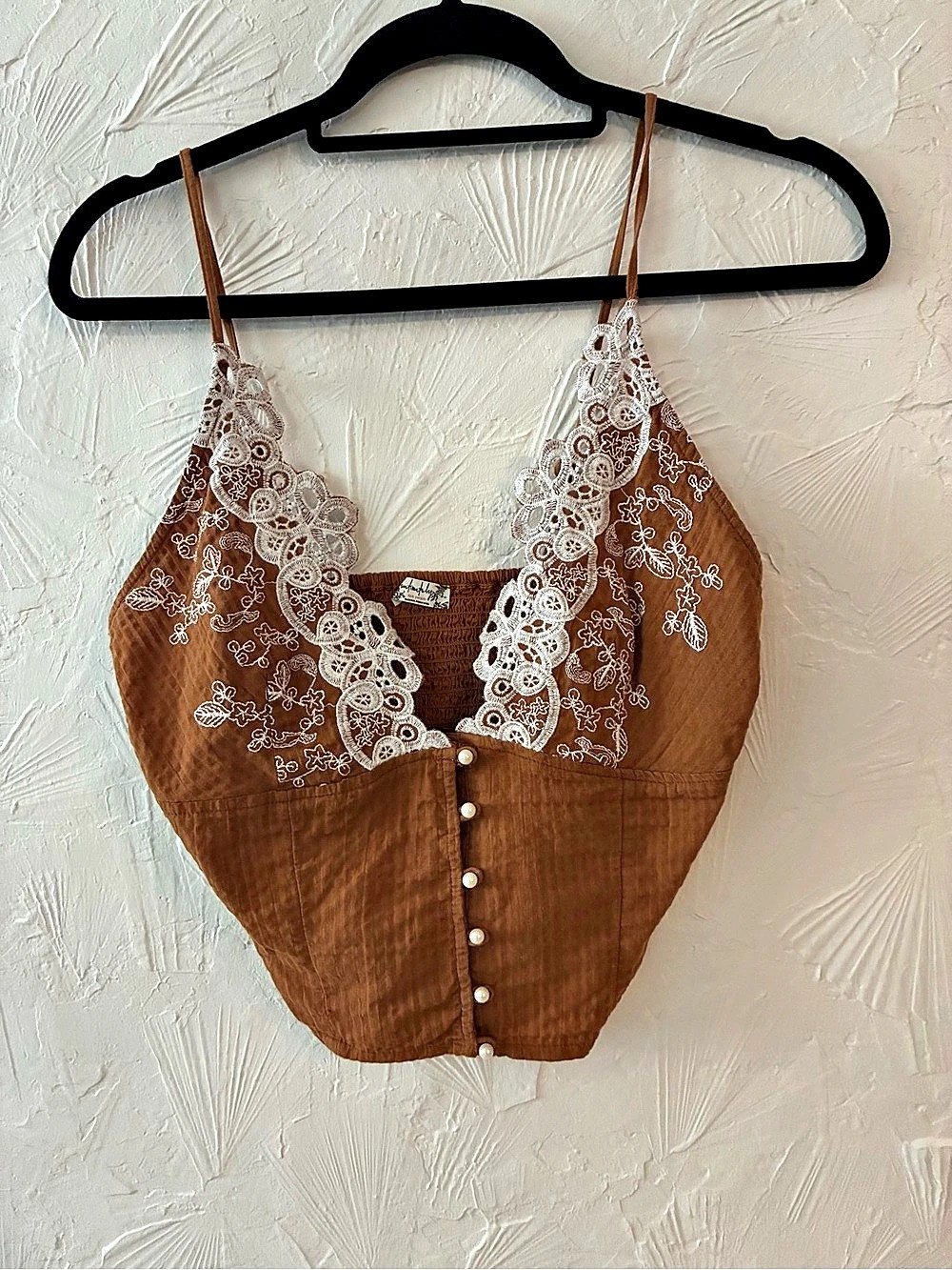 Free People Lace-Trim Cropped Tank Burnt orange & White